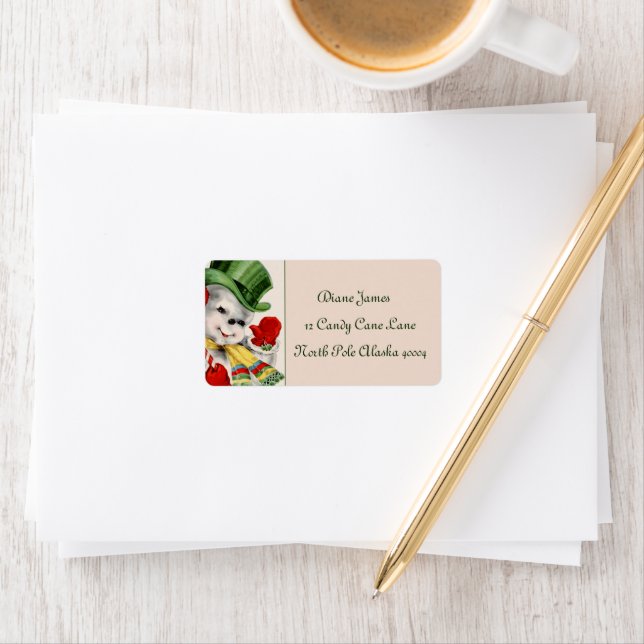 retro vintage Christmas snowman label  (Insitu)