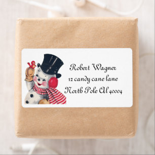 retro vintage Christmas snowman label