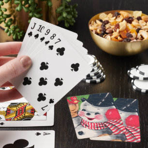 retro vintage Christmas snowman Playing Cards