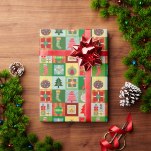 Retro Vintage Christmas Stockings Baubles GIfts Wrapping Paper