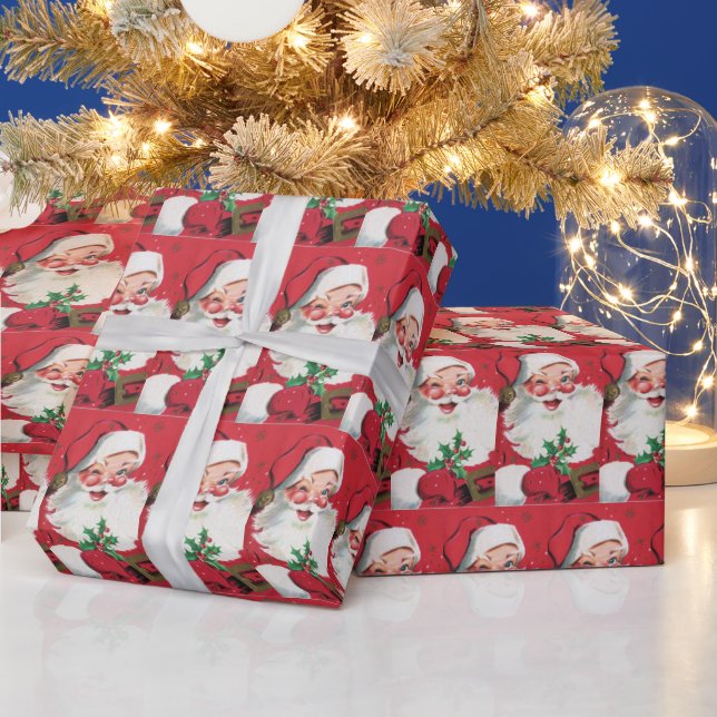 Retro vintage Christmas tiled Santa party Wrapping Paper (Holidays)