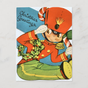 retro vintage Christmas toy soldier Holiday Postcard