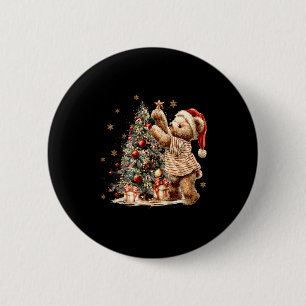 Retro Vintage Christmas Tree And Teddy Bear Holida 6 Cm Round Badge