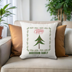 Retro Vintage Christmas Tree and Wreath Minimalist Cushion