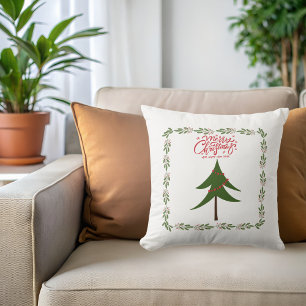 Retro Vintage Christmas Tree and Wreath Minimalist Cushion