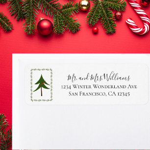 Retro Vintage Christmas Tree and Wreath Minimalist Return Address Label
