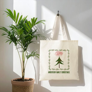Retro Vintage Christmas Tree and Wreath Minimalist Tote Bag