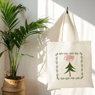 Retro Vintage Christmas Tree and Wreath Minimalist Tote Bag