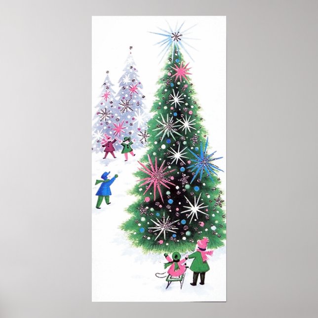 Retro vintage Christmas tree Holiday poster (Front)