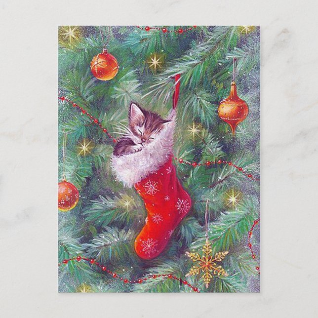 Retro Vintage Christmas tree postcard (Front)