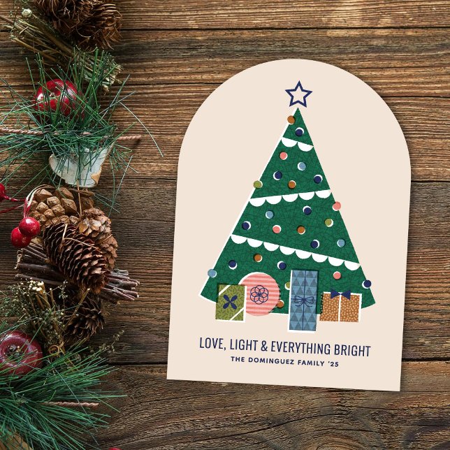 Retro Vintage Christmas Tree Presents Holiday Card (Creator Uploaded)