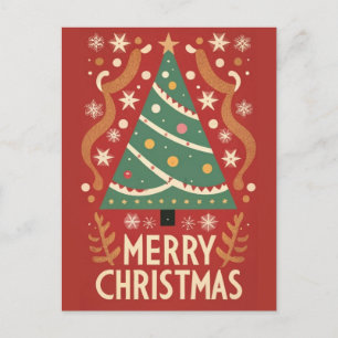 Retro vintage Christmas tree traditional design Postcard