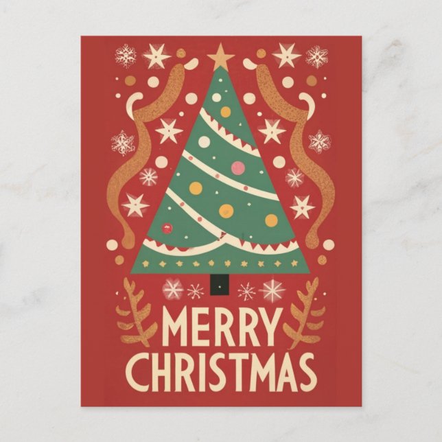 Retro vintage Christmas tree traditional design Postcard (Front)