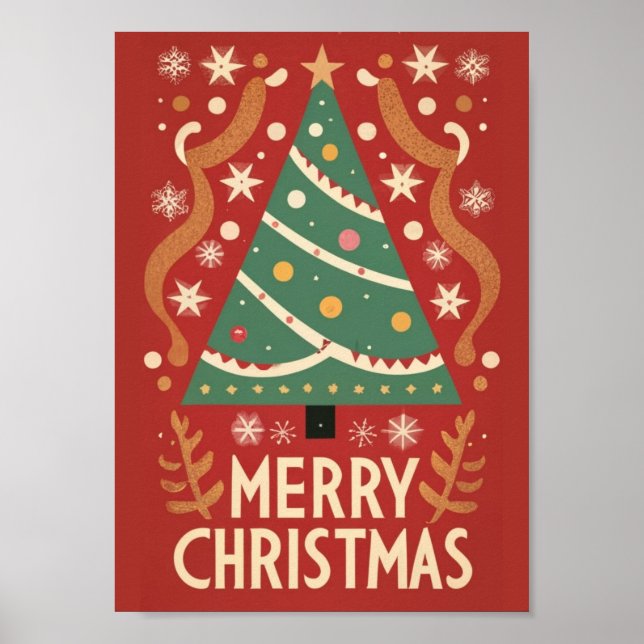 Retro vintage Christmas tree traditional design Poster (Front)