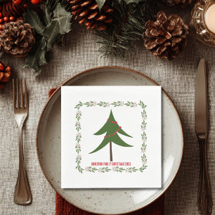 Retro Vintage Christmas Tree & Wreath Family Name Napkin