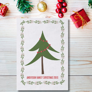 Retro Vintage Christmas Tree & Wreath Family Name Tissue Paper