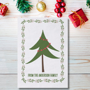 Retro Vintage Christmas Tree & Wreath Family Name Tissue Paper