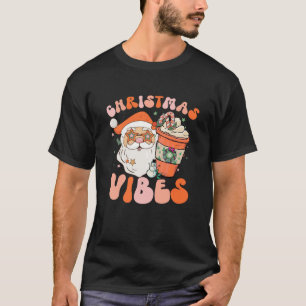 Retro Vintage Christmas Vibes Santa Face Coffee Ic T-Shirt