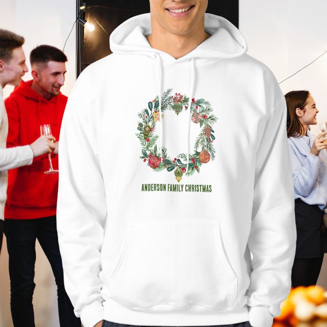 Retro Vintage Christmas Wreath Family Name Custom  Hoodie (Creator Uploaded)