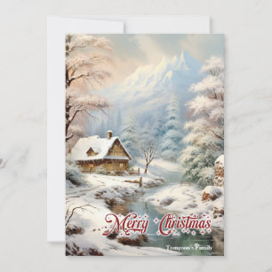 Retro vintage classic cosy winter mountain scene  holiday card