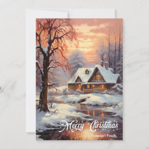 Retro vintage classic cosy winter night scene  holiday card