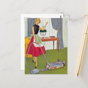 retro vintage cleaning lady postcard