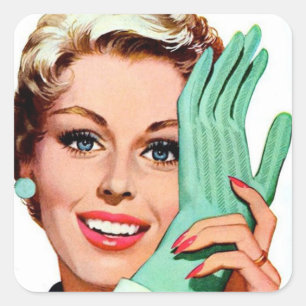retro vintage cleaning lady square sticker