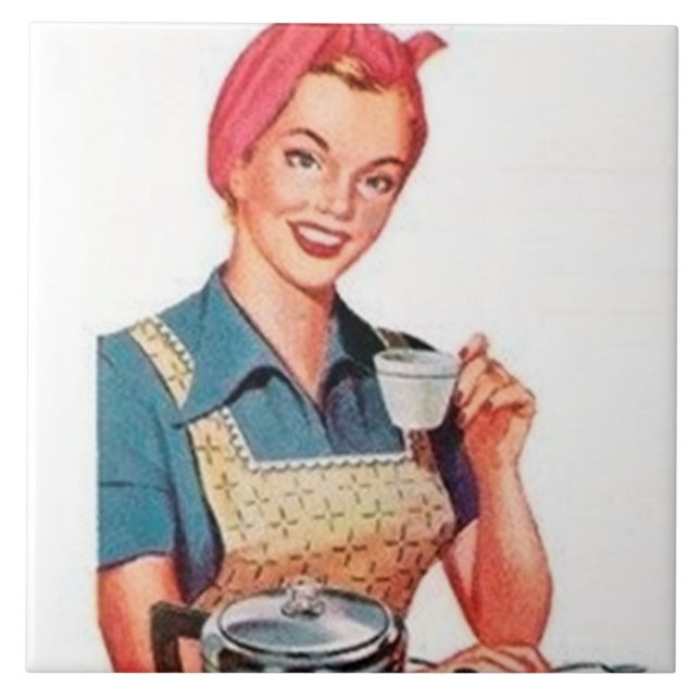 Retro vintage coffee lady kitchen ceramic tile (Front)