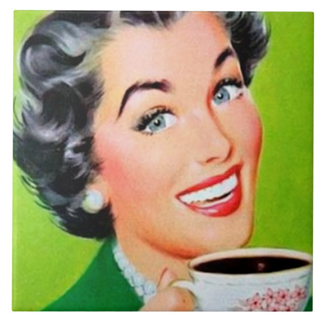 Retro vintage coffee lady kitchen ceramic tile (Front)