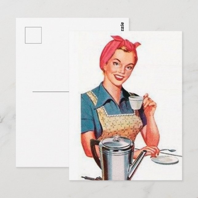 retro vintage coffee lady postcard (Front/Back)