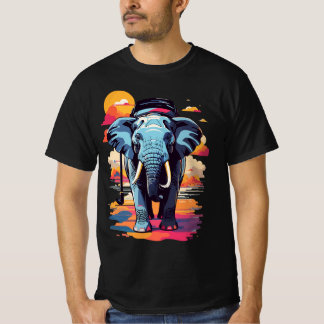 Retro Vintage Colourful Elephant Sunset  T-Shirt