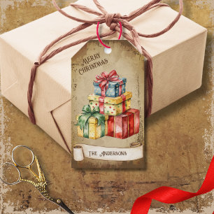 Retro Vintage Colourful Gift Boxes Merry Christmas Tags