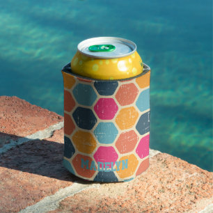 Retro  Vintage colourful Script Minimalist Name Can Cooler