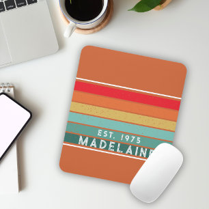 Retro Vintage Colourful Stripes Warm Orange Mouse Pad