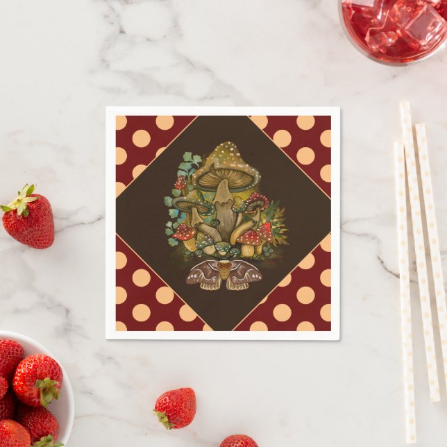Retro Vintage colours Mushroom & Moth Art Napkin (Insitu)