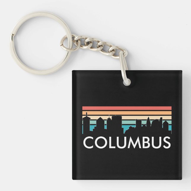 Retro VIntage Columbus Ohio Skyline Key Ring (Front)