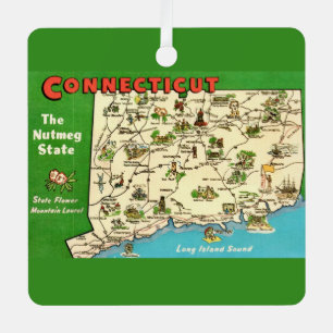 Retro, Vintage Connecticut Map Metal Tree Decoration