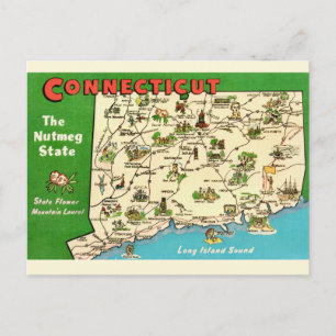 Retro, Vintage Connecticut Map Postcard