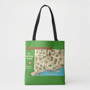 Retro, Vintage Connecticut Map Tote Bag