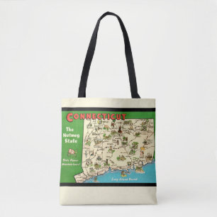 Retro, Vintage Connecticut Map Tote Bag
