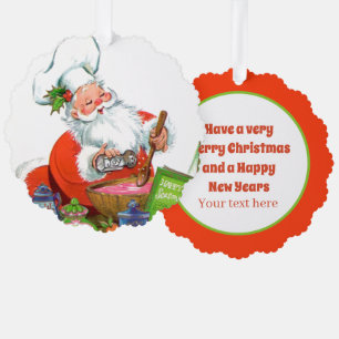 retro vintage cooking Santa add text Tree Decoration Card