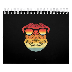Retro Vintage Cool Pug Owner Gift Pet Dogs Calendar