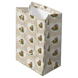 Retro Vintage Coquette Baby Animals Bunny Gingham Medium Gift Bag