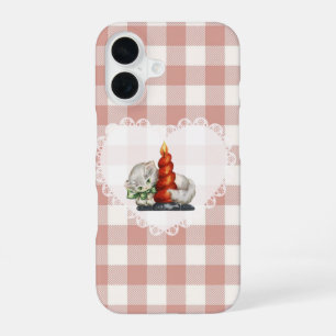 Retro Vintage Coquette Baby Animals Cat Gingham iPhone 16 Case