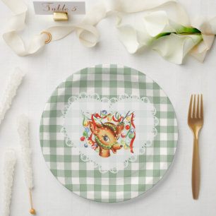Retro Vintage Coquette Baby Animals Deer Gingham Paper Plate