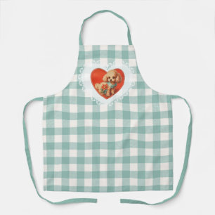 Retro Vintage Coquette Baby Animals Dog Gingham Apron