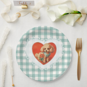 Retro Vintage Coquette Baby Animals Dog Gingham Paper Plate