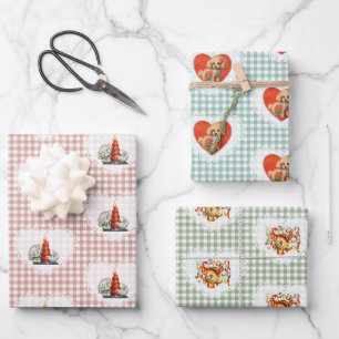 Retro Vintage Coquette Baby Animals Gingham Wrapping Paper Sheet
