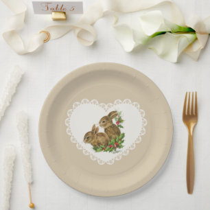 Retro Vintage Coquette Pastel Baby Animals Bunny Paper Plate
