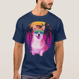 Retro Vintage Corgi Dog Lover Tropical Beach Summe T-Shirt